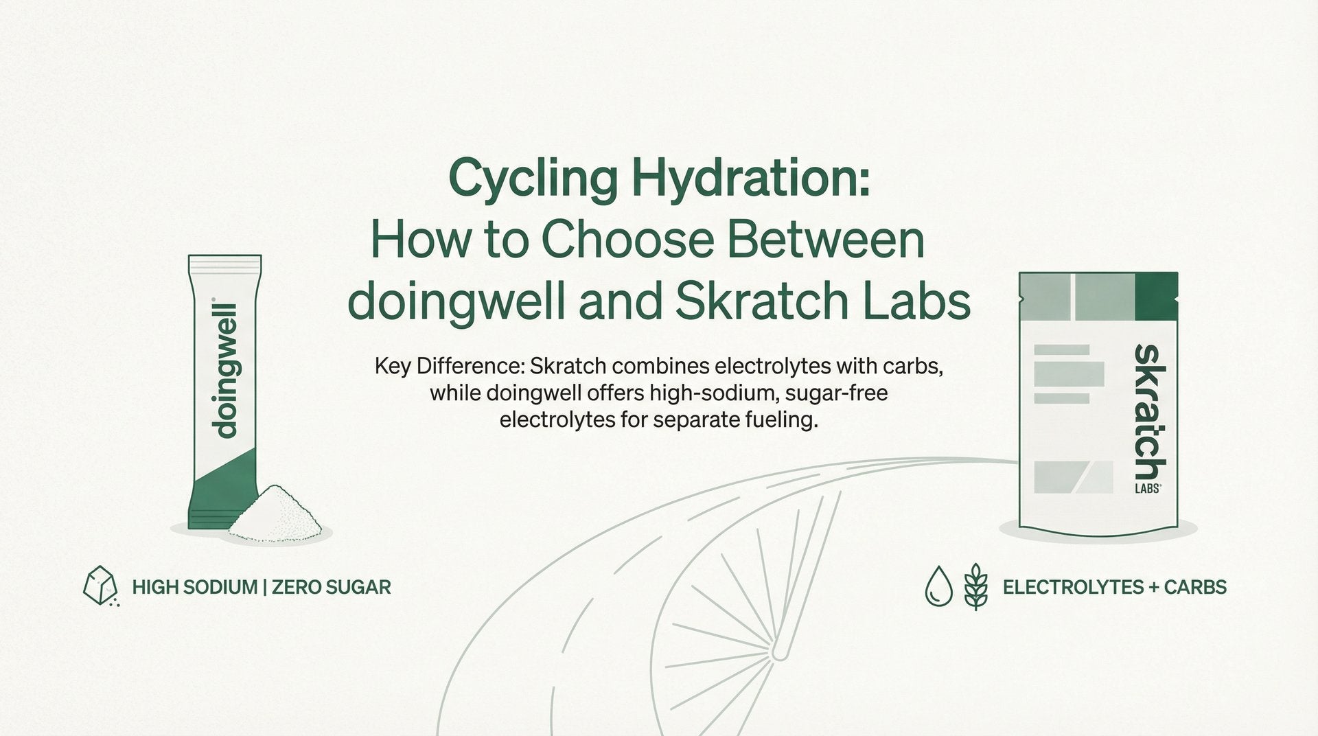Cover graphic comparing doingwell and Skratch Labs for cycling hydration — sodium, sugar, testing