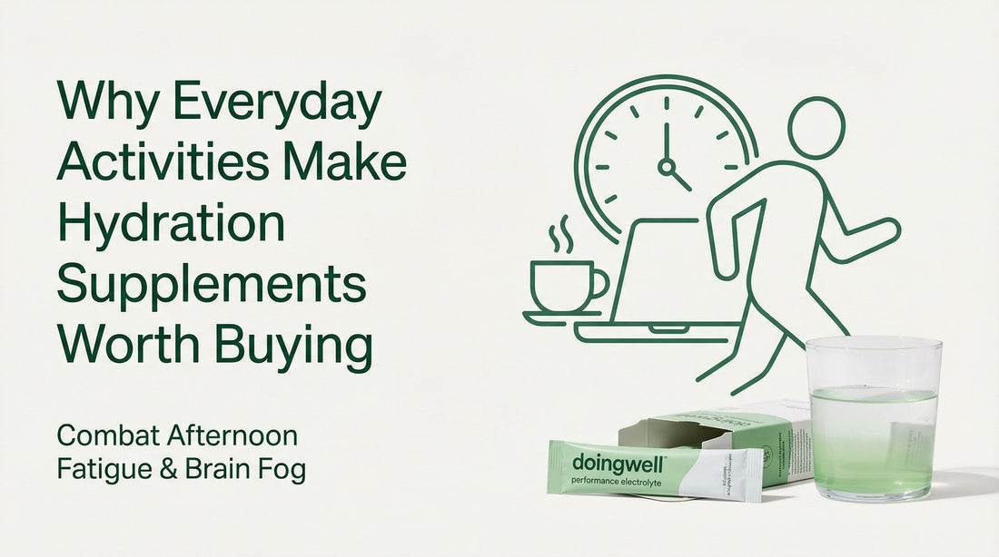 Cover graphic on why everyday activities — work, travel, errands — make hydration supplements worth buying