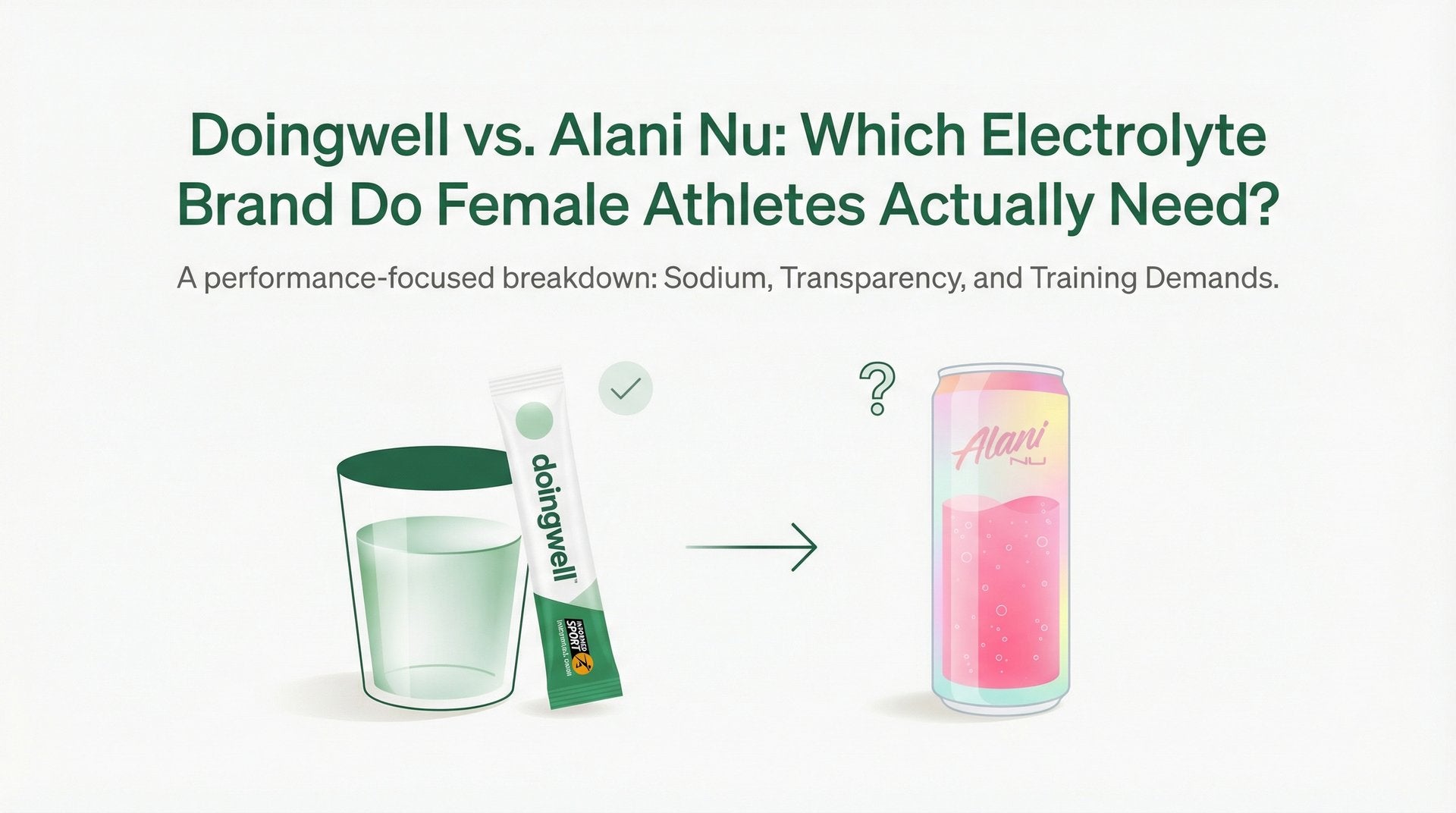 Cover graphic comparing doingwell vs Alani Nu electrolytes for female athletes