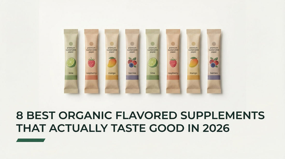 Cover graphic for a 2026 roundup of the best organic flavored supplements