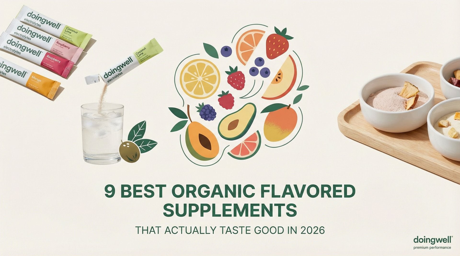 Cover graphic for a 2026 roundup of the best organic flavored supplements