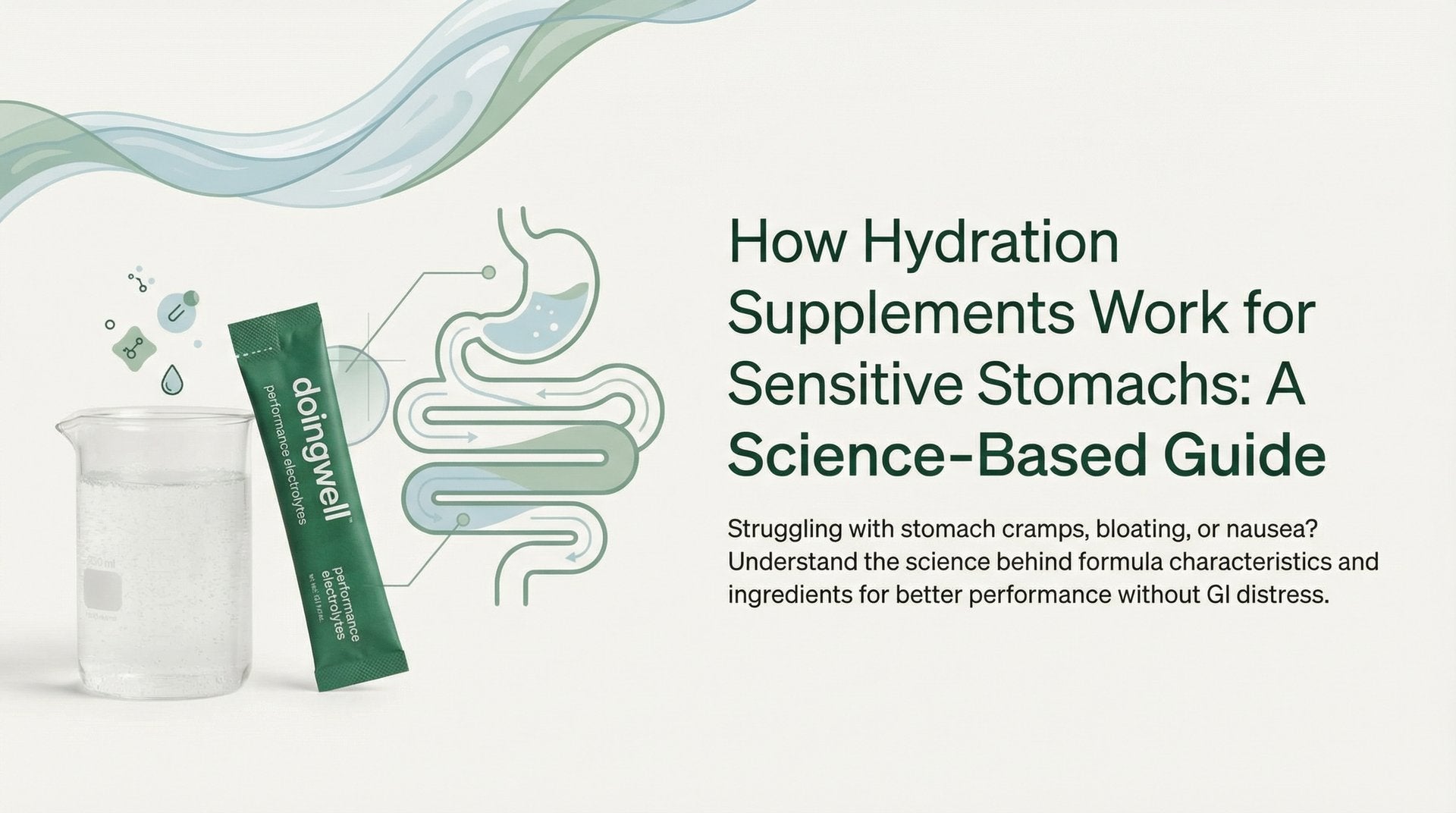 Cover graphic for a science-based guide on how hydration supplements work for sensitive stomachs