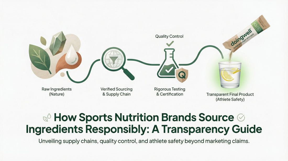 Cover graphic for a transparency guide on responsible ingredient sourcing in sports nutrition
