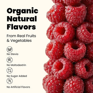 Raspberries with text about organic natural flavors and ingredient claims on a white background.
Stack of sliced limes and coconuts with text about organic electrolytes organic natural flavors on a white background.
DoingWell Coconut Lime electrolyte powder stick pack, single serving. No stevia. No maltodextrin. No sugar (sugar free). No artificial flavors. 