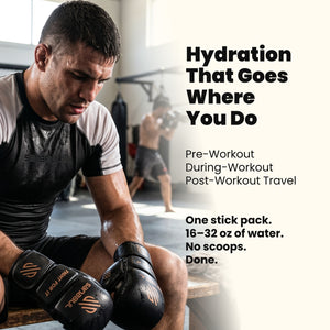 Man in workout gear with text about the importance of hydration during exercise